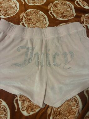 Juicy Couture Light Pink Velour Rhinestone Logo Shorts